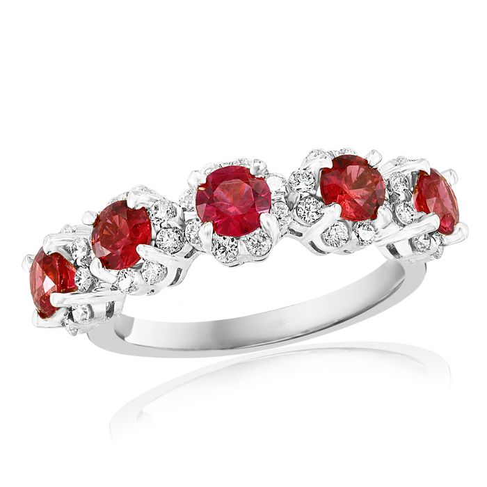 18K White Gold Ring with 0.44ctw Diamonds and 0.89ctw Rubies 18K White Gold Ring with 0.44ctw Diamonds and 0.89ctw Rubies