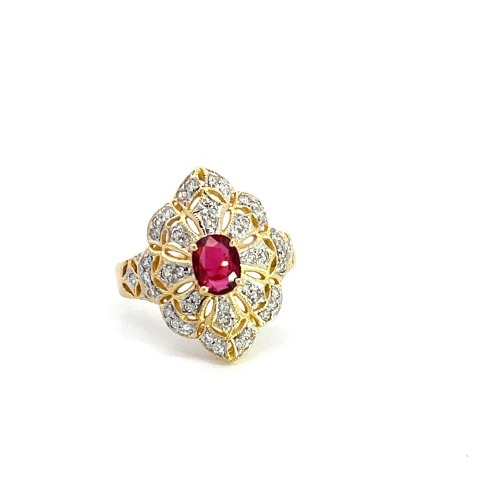 18K Yellow Gold 5/8ctw Diamond with 5/8ct Natural Ruby Center Ring 18K Yellow Gold 5/8ctw Diamond with 5/8ct Natural Ruby Center Ring