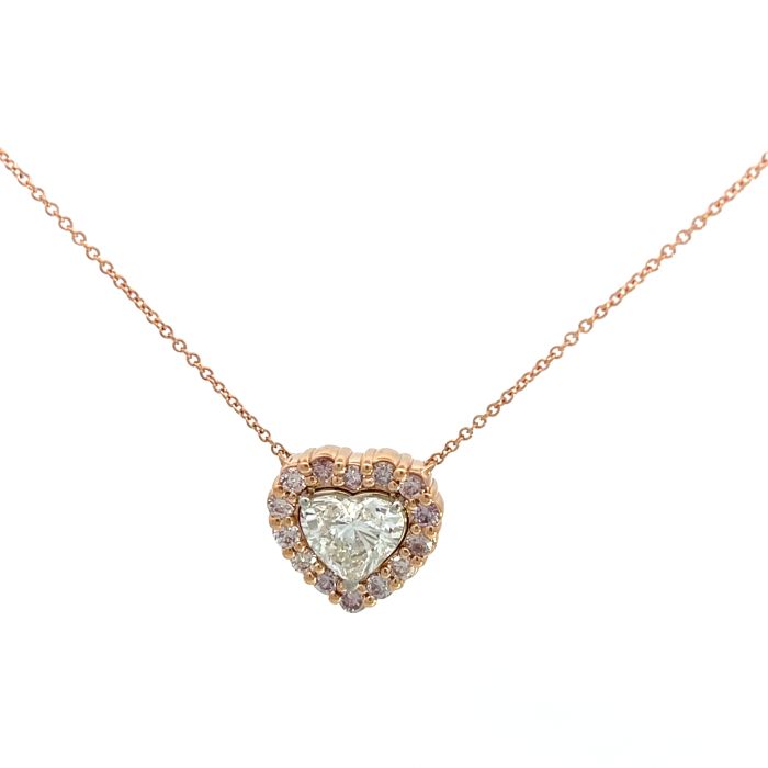 18K Gold 2.02ctw with 1.50ctw Heart E VS1 EXEX Strong GIA 2317146604 and 0.52ctw Fancy Pink Diamond Halo Pendant 18K Gold 2.02ctw with 1.50ctw Heart E VS1 EXEX Strong GIA 2317146604 and 0.52ctw Fancy Pink Diamond Halo Pendant