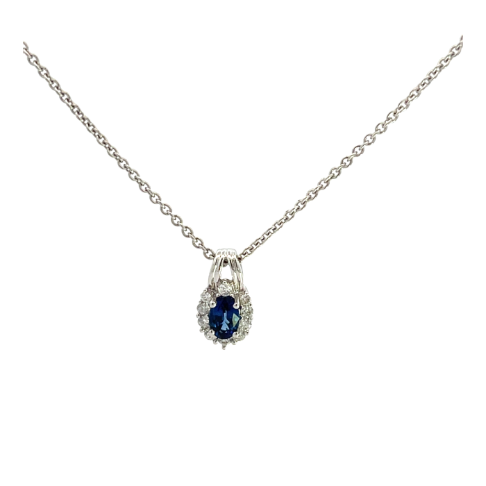 18K White Gold 0.73ctw Blue Sapphire and 0.24ctw Diamond Pendant 18K White Gold 0.73ctw Blue Sapphire and 0.24ctw Diamond Pendant