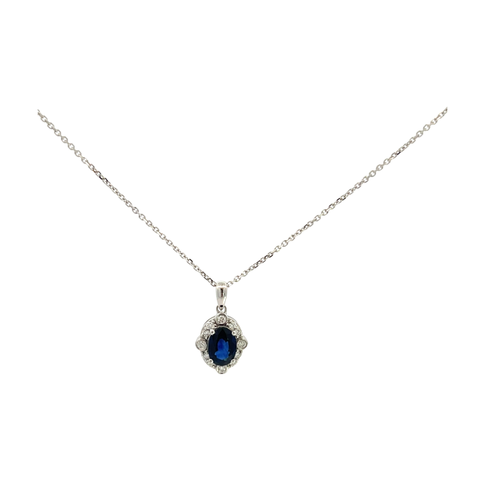 18K White Gold 1.15ctw Blue Sapphire and 0.16ctw Diamond Pendant 18K White Gold 1.15ctw Blue Sapphire and 0.16ctw Diamond Pendant