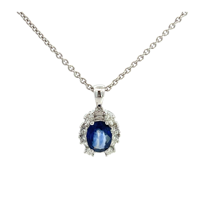 18K White Gold 1.62ctw Blue Sapphire and 0.47ctw Diamond Pendant 18K White Gold 1.62ctw Blue Sapphire and 0.47ctw Diamond Pendant