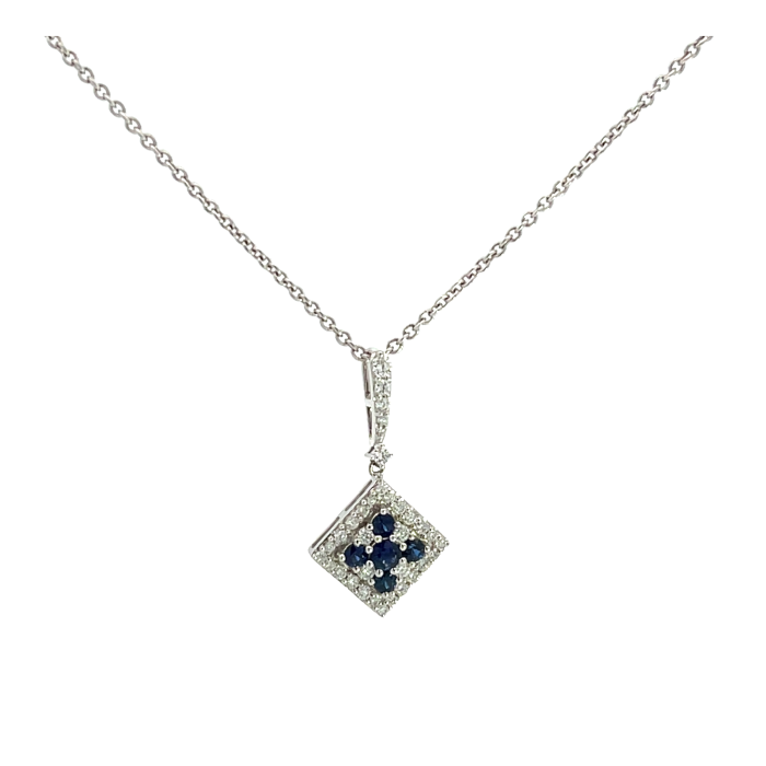 18K White Gold 0.48ctw Blue Sapphire and 0.48ctw Diamond Pendant 18K White Gold 0.48ctw Blue Sapphire and 0.48ctw Diamond Pendant