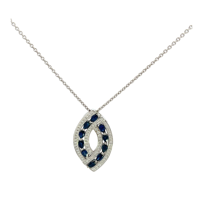 18K White Gold 1.18ctw Blue Sapphire and 0.39ctw Diamond Pendant 18K White Gold 1.18ctw Blue Sapphire and 0.39ctw Diamond Pendant