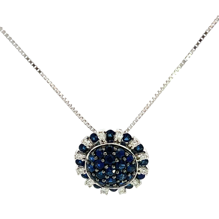 18K White Gold 1.65ctw Blue Sapphire and 0.20ctw Diamond Pendant 18K White Gold 1.65ctw Blue Sapphire and 0.20ctw Diamond Pendant