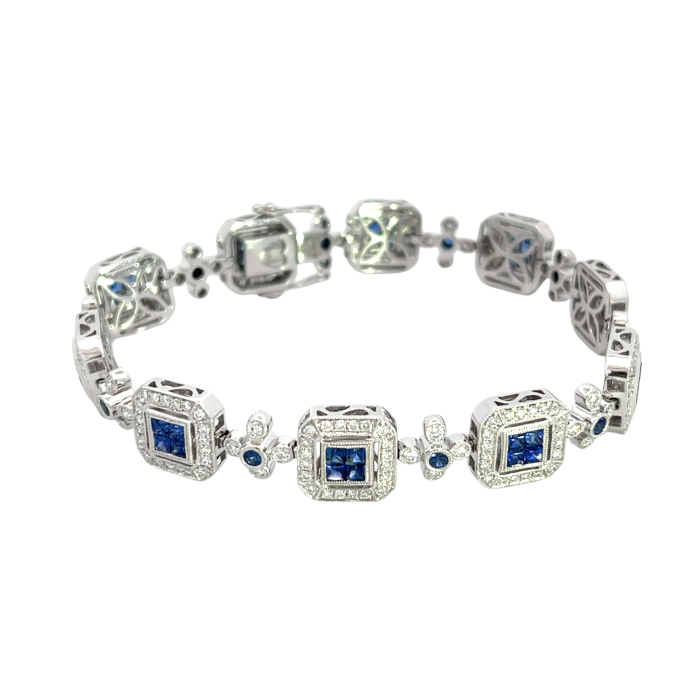 18K White Gold 4.50ctw Blue Sapphire and 2.80ctw Diamond Bracelet 18K White Gold 4.50ctw Blue Sapphire and 2.80ctw Diamond Bracelet
