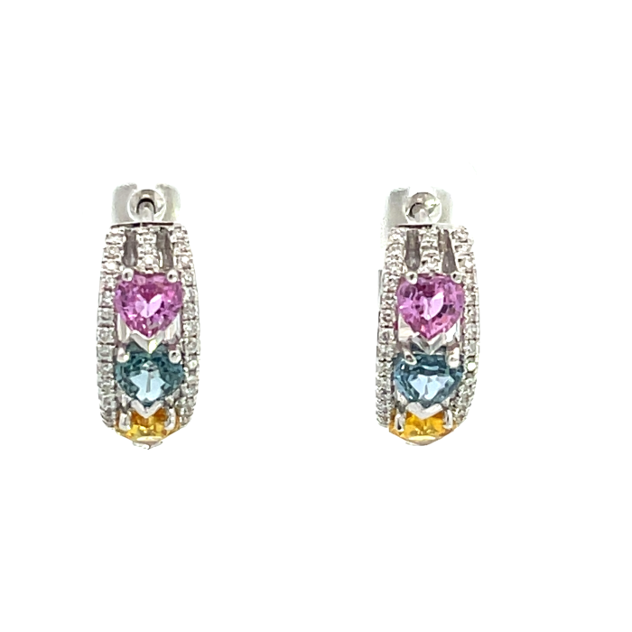 14K White Gold 2.03ctw Multi Sapphire and 0.30ctw Diamond Earrings 14K White Gold 2.03ctw Multi Sapphire and 0.30ctw Diamond Earrings