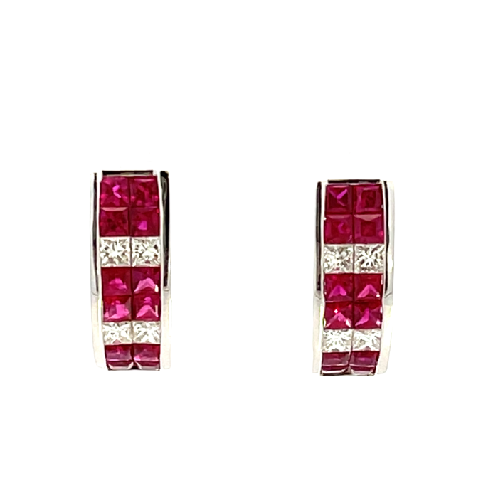 14K White Gold 2.40ctw Ruby and 0.56ctw Diamond Earrings 14K White Gold 2.40ctw Ruby and 0.56ctw Diamond Earrings