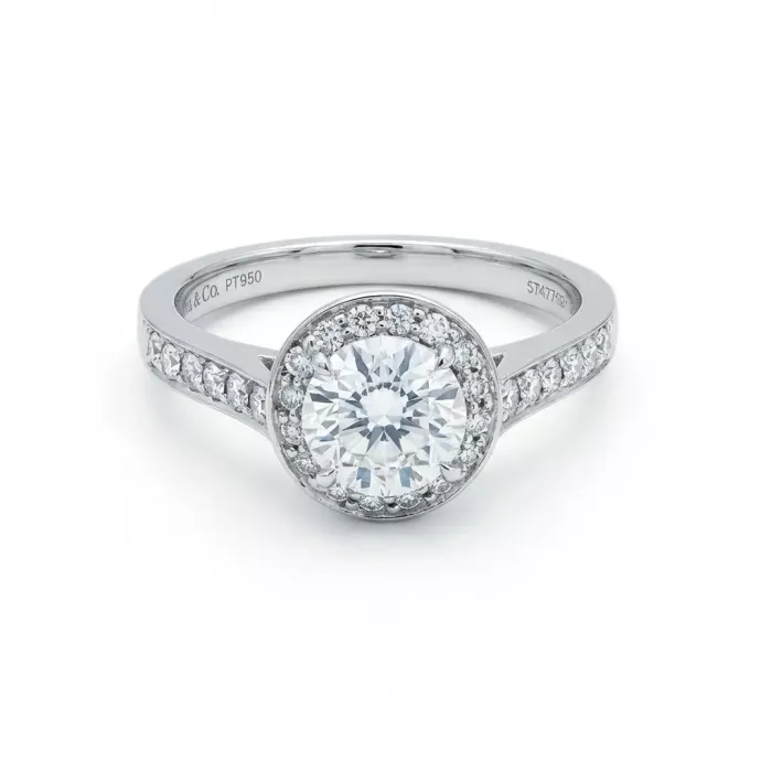 Tiffany & Co. Platinum .90ctw Diamond Tiffany Embrace Halo Round .71ct FVVS1 Tiffany & Co. Platinum .90ctw Diamond Tiffany Embrace Halo Round .71ct FVVS1