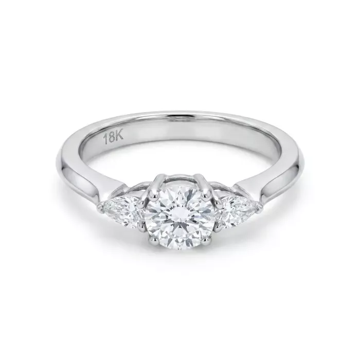 18K White Gold 1/1ctw Diamond 3-stone Round and Pear Ring 18K White Gold 1/1ctw Diamond 3-stone Round and Pear Ring