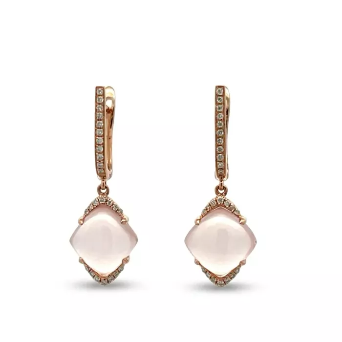 18K Rose Gold 1/4ctw Diamond and Pink Gemstones Dangle Earrings 18K Rose Gold 1/4ctw Diamond and Pink Gemstones Dangle Earrings