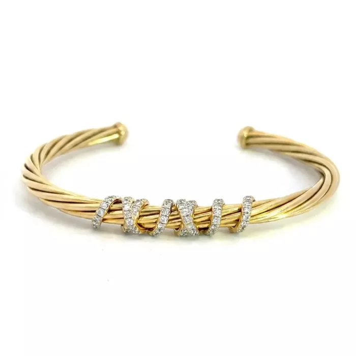 David Yurman 18K Yellow Gold 1/2ctw Diamond Helena Center Station Bangle Bracelet David Yurman 18K Yellow Gold 1/2ctw Diamond Helena Center Station Bangle Bracelet