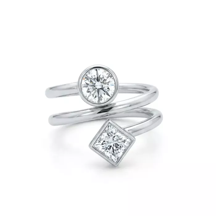 14K White Gold 1.49ctw Diamond Triple Band Ring GIA 2235923578 Round .76 EI1 EXEXEX None, GIA 2235920591 Princess .73 ESI2 GDFA None 14K White Gold 1.49ctw Diamond Triple Band Ring GIA 2235923578 Round .76 EI1 EXEXEX None, GIA 2235920591 Princess .73 ESI2 GDFA None