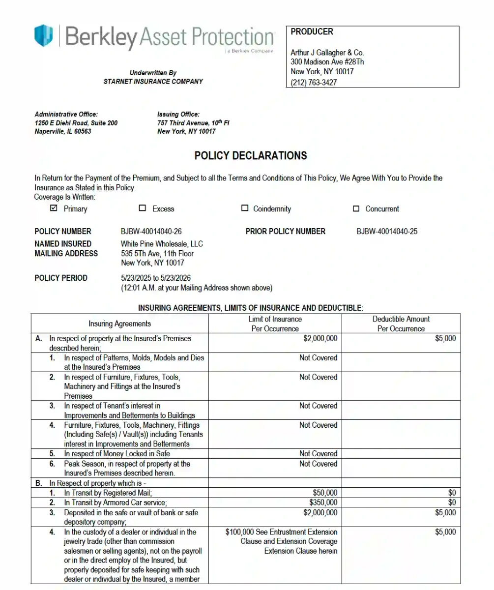 Insurance Policy Page 1